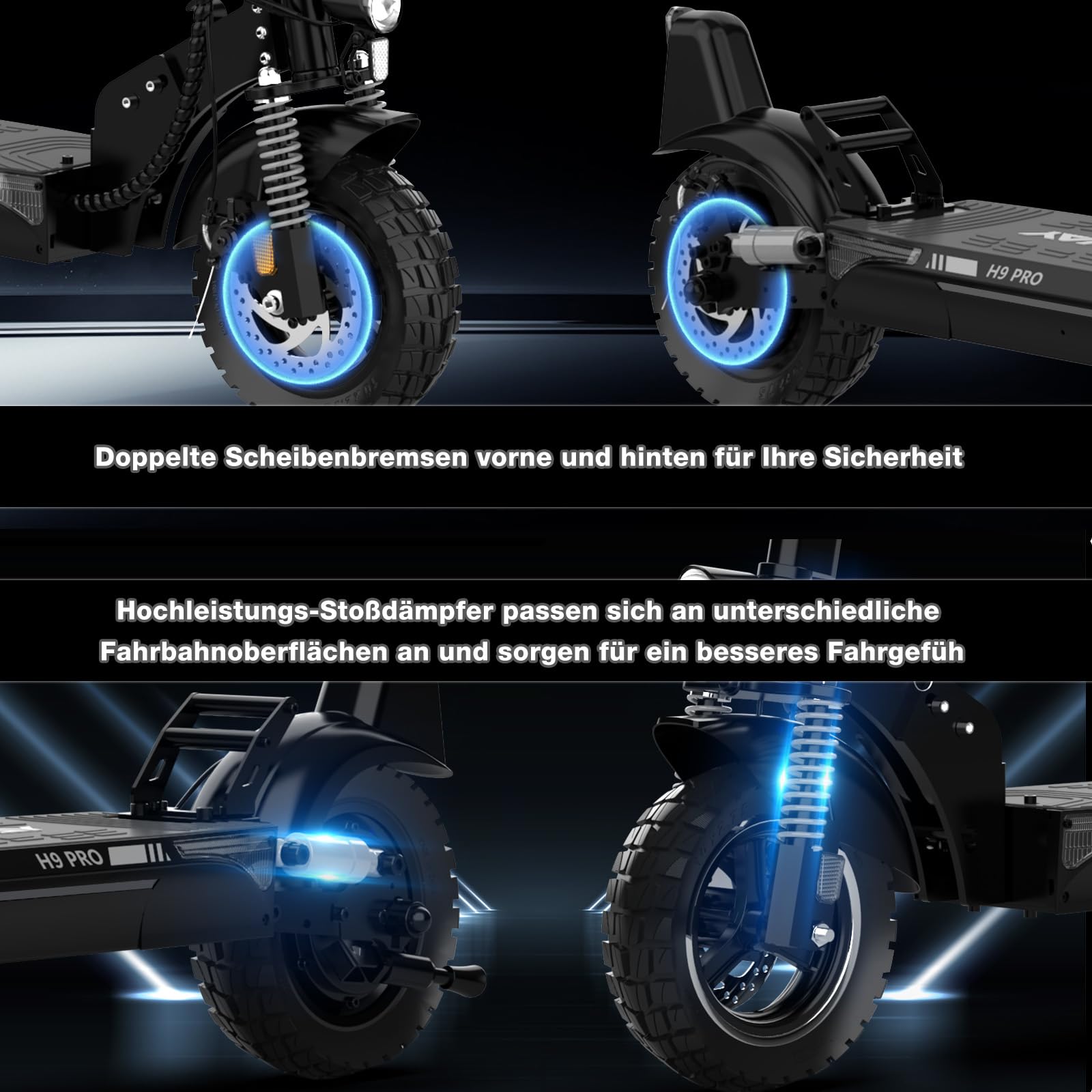 HITWAY H9 E Scooter mit straßenzulassung, 10-Zoll-Faltbarer Elektroroller, Doppelte Stoßdämpfer, Batterie 48V 15.6Ah-27Ah, 500-W-Motor, Reichweite 70-110KM, Geschwindigkeit 20 km/h, mit APP