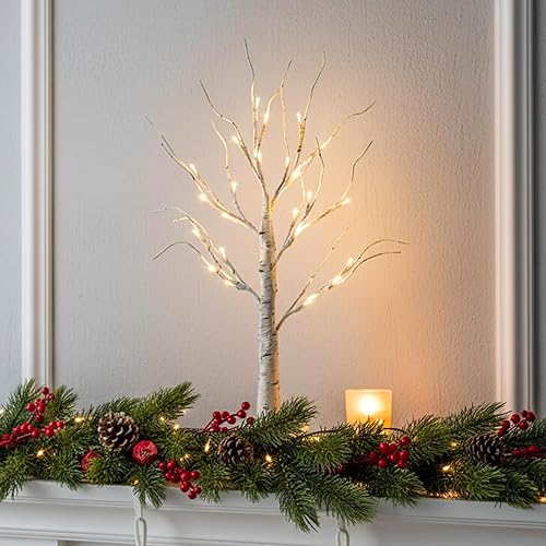 Miniatura 18 de Vanthylit Decoraciones para árbol de Navidad, árbol de abedul blanco con luces LED, juego de 4, luces blancas cálidas para árbol pequeño