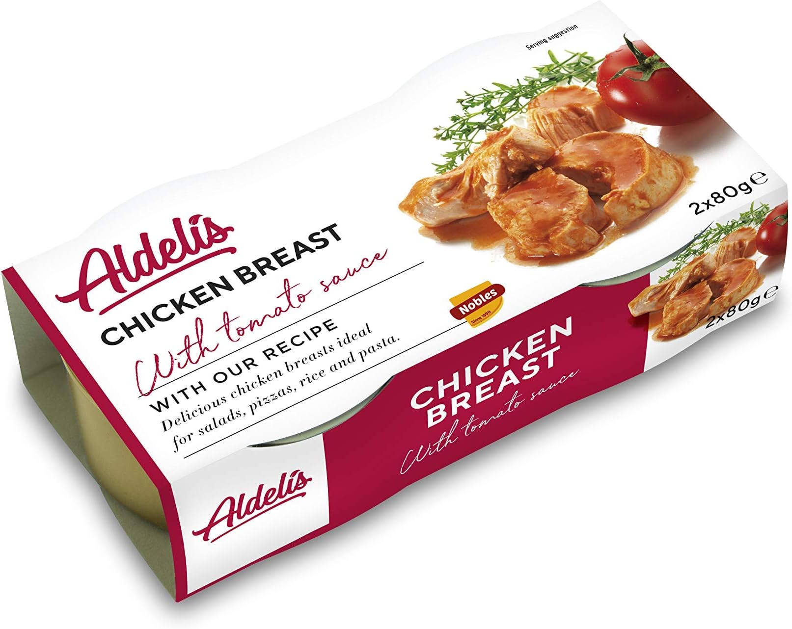 Aldelis Healthy Canned Chicken Breast in Tomato Sauce Ready to Eat Ideal for Salad and Sandwich Ideas. 26% Protein, 98% Fat Free and Low Sugar Food - Pack of 16 x 160 gr - Total: 2560 gr