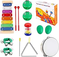 Vista 3 de EASTROCK Juego de 13 instrumentos musicales, el mejor regalo para niños, incluye pandereta, xilófono, instrumento triangular, agitador de huevos