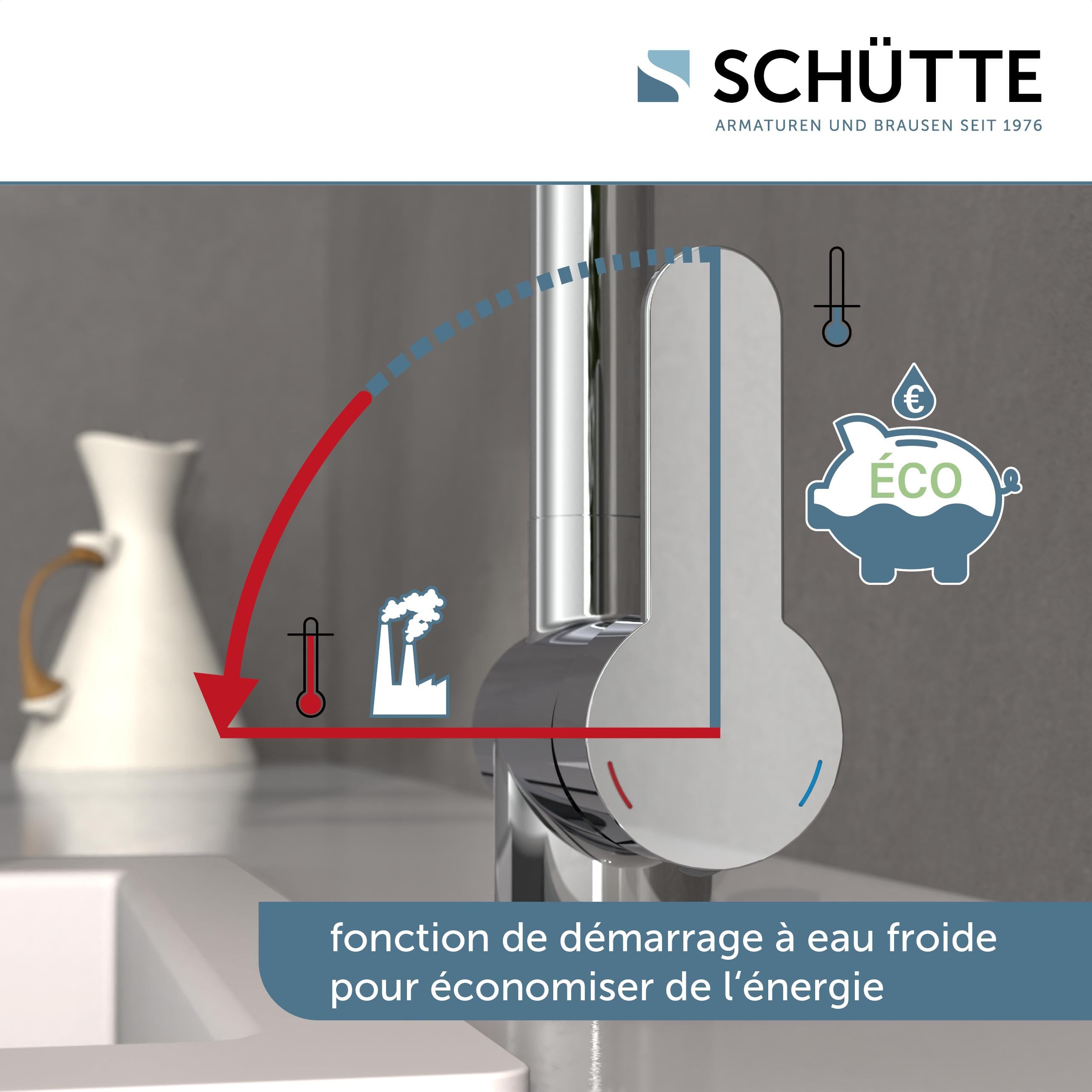 SCHÜTTE 79816 RIO Robinet de cuisine orientable à 360°, Mitigeur d'évier avec bec haut cuisine, Mitigeur monocommande simple évier double Mitigeur d'évier, Robinet en chrome