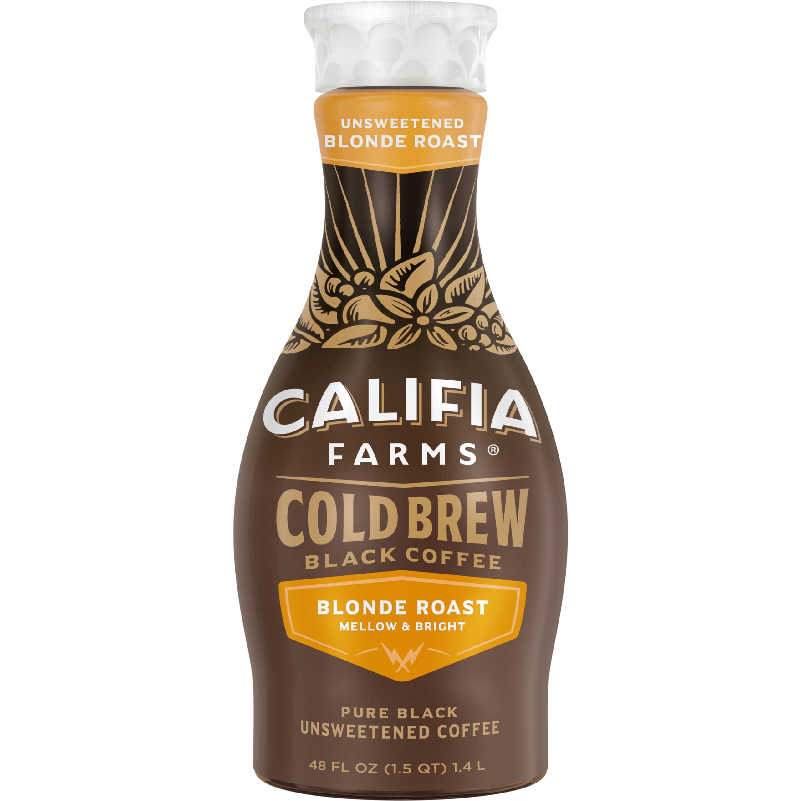 Califia Farms - Pure Black Blonde Roast Cold Brew Coffee 48 Oz 100 Arabica Plant Based Vegan Gluten