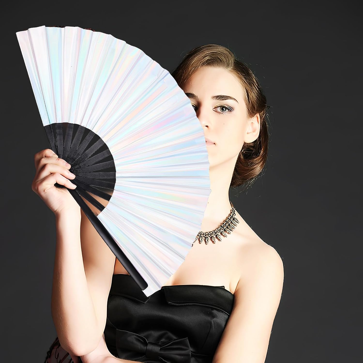 FRCOLOR 2pcs Iridescent Folding Hand Fans with Pvc Smooth Operation Portable Fans Handheld for Outdoor Events and Wedding Parties Eye-catching Design Festival Rave