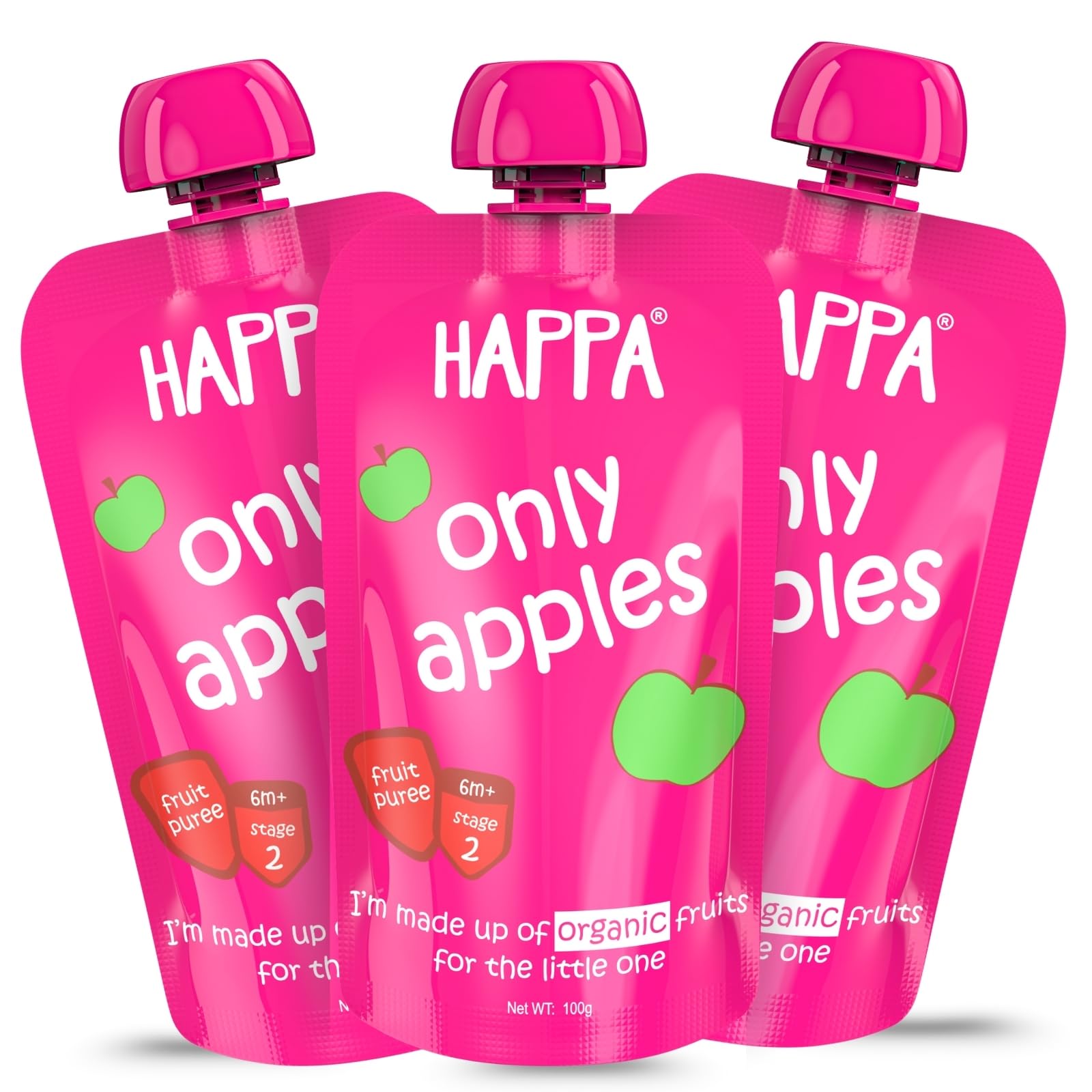 Organic Baby Food Apple Puree | 100% Fruits | No Added Sugar, No Milk Powder, No Preservatives | Stage 1 (6 Months+) | Ready to Eat | Free from Common Allergens | Pack of 3 (100g Each)