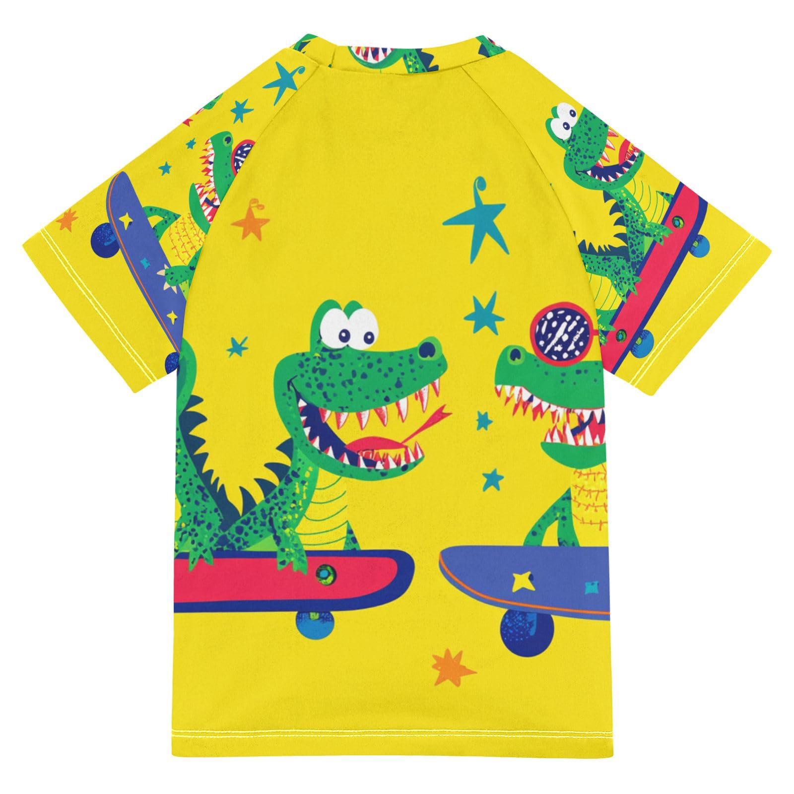Jucciaco Boys Swimsuit Crocodile Skateboard Cartoon Sunscreen Kids Sun Rashguard Short Sleeve T-Shirts Swimwear Sets UPF 50+ Multicoloured