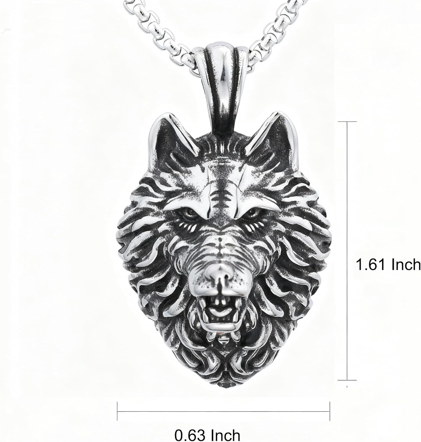 Wolf Necklace for Men, Stainless Steel Wolves Pendant for Mens, Wolf Pendants with a 23.6 Inch Chain - Image 4