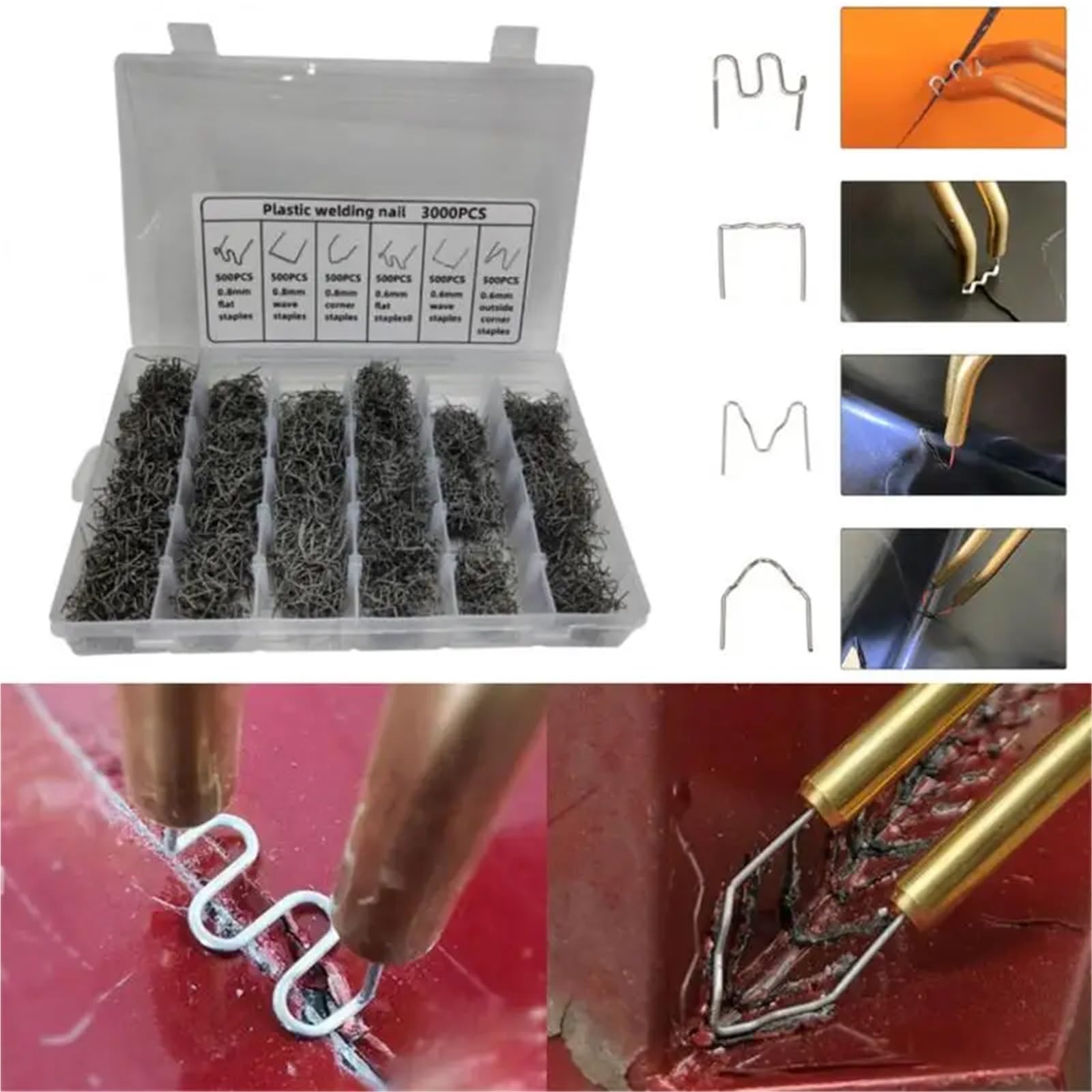 Zgrzewarka do plastiku Do spawacza tworzyw sztucznych Maszyna do naprawy samochodów Drut spawalniczy Naprawa zderzaka samochodu Spawarka Akcesoria narzędziowe(3000PCS With Box)