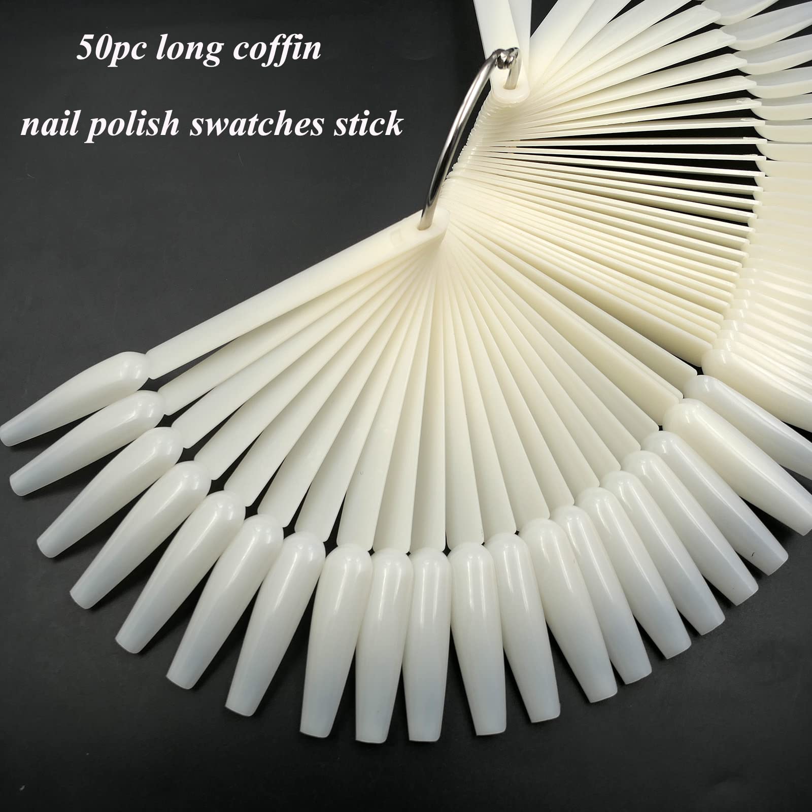 150 unidades de palillos largos de ataúd de uñas Vanish Polish Color Design Display Stick Tips Ballerina Fan Cards Nails Herramientas de práctica artística con anillos 3