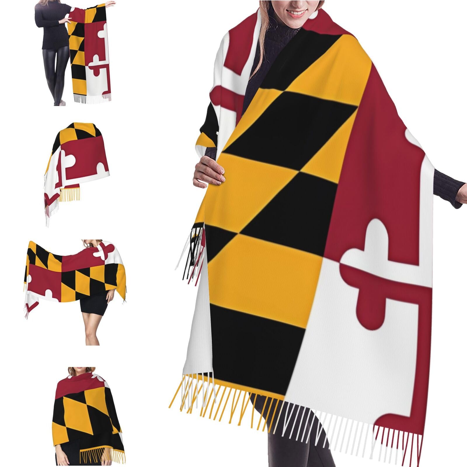RLDOBOFE Scarf for Women Lightweight Soft Scarves Flag of Mexico Shawl Winter Warm Fringed Scarf, Flag of Maryland, One Size
