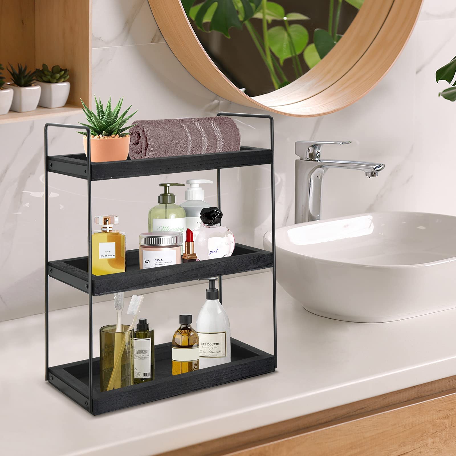 Snapklik.com : 3 Tier Bathroom Counter Organizer, Wood Bathroom Organizer Countertop Storage ...