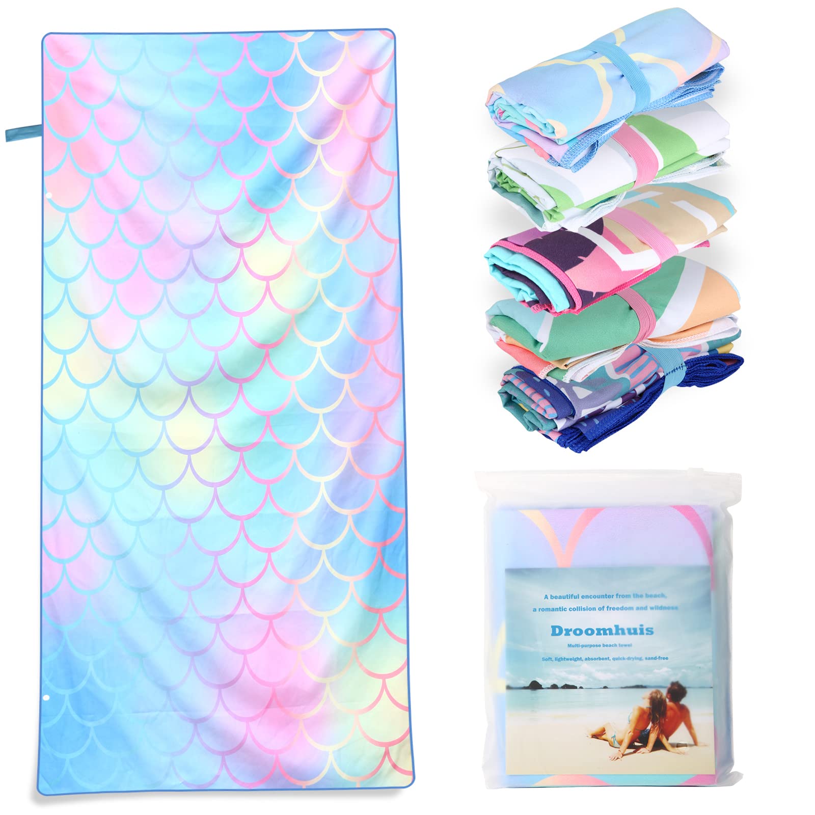 Droomhuis Toalla de Playa Grande de Microfibra-Toalla de Playa Antiarena Ligera, Suave y de Secado Rápido- 160x80cm Toalla Viaje y Toalla Piscina para Viaje, Deporte y Vacaciones en la Playa