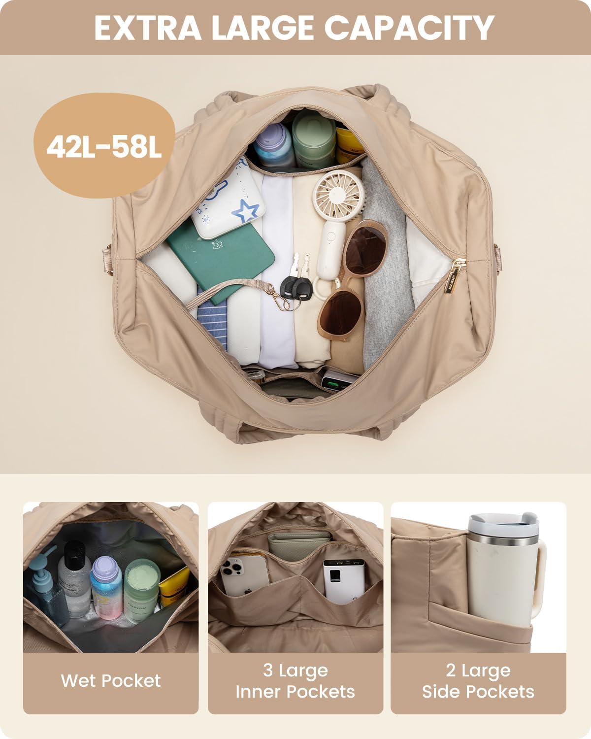 LOVEVOOK Travel Duffle Bag, Puffer Weekender Bags for Women with Shoe Compartment, Carry On Overnight Hospital Bag, Gym Tote - Image 4