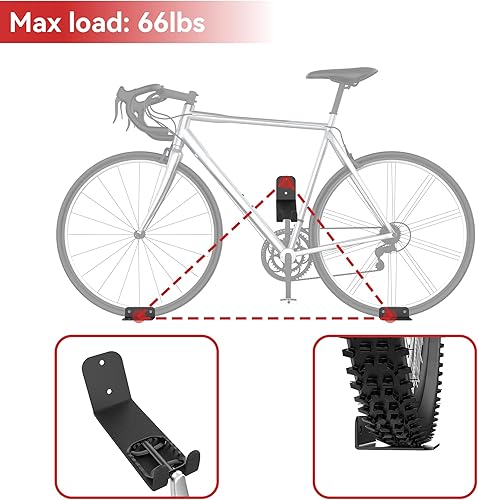 Miniatura 2 de TNINE Soporte de pared para bicicleta, gancho de pedal de almacenamiento horizontal para bicicleta, colgador de pared para almacenamiento de garaje,