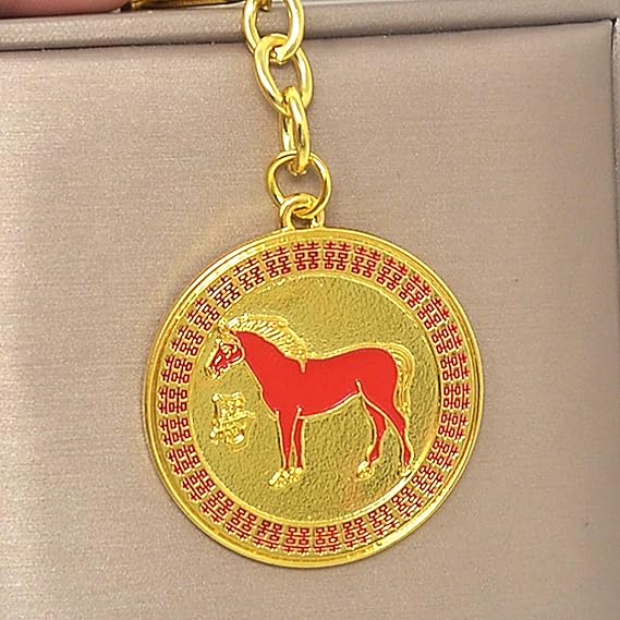 2026年 干支 午 うま 赤い 馬 お守り 金色 キーホルダー 風水 恋愛・結婚・愛情運 囍 双喜 天作之合 - 画像 (4)