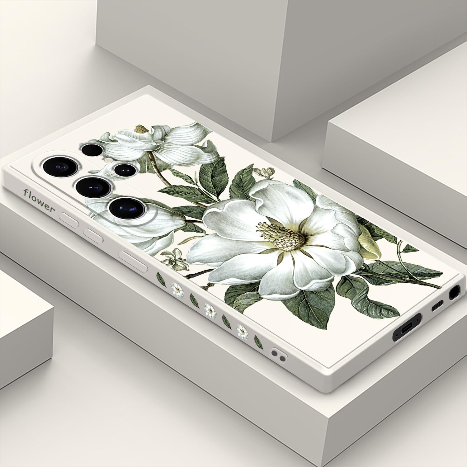 LEECG for Samsung S24 Ultra Case, Flower Pattern Design Ultra Thin Soft Anti Drop Liquid Silicone Phone Cover for Samsung Galaxy S24 Ultra 6.8 inch,