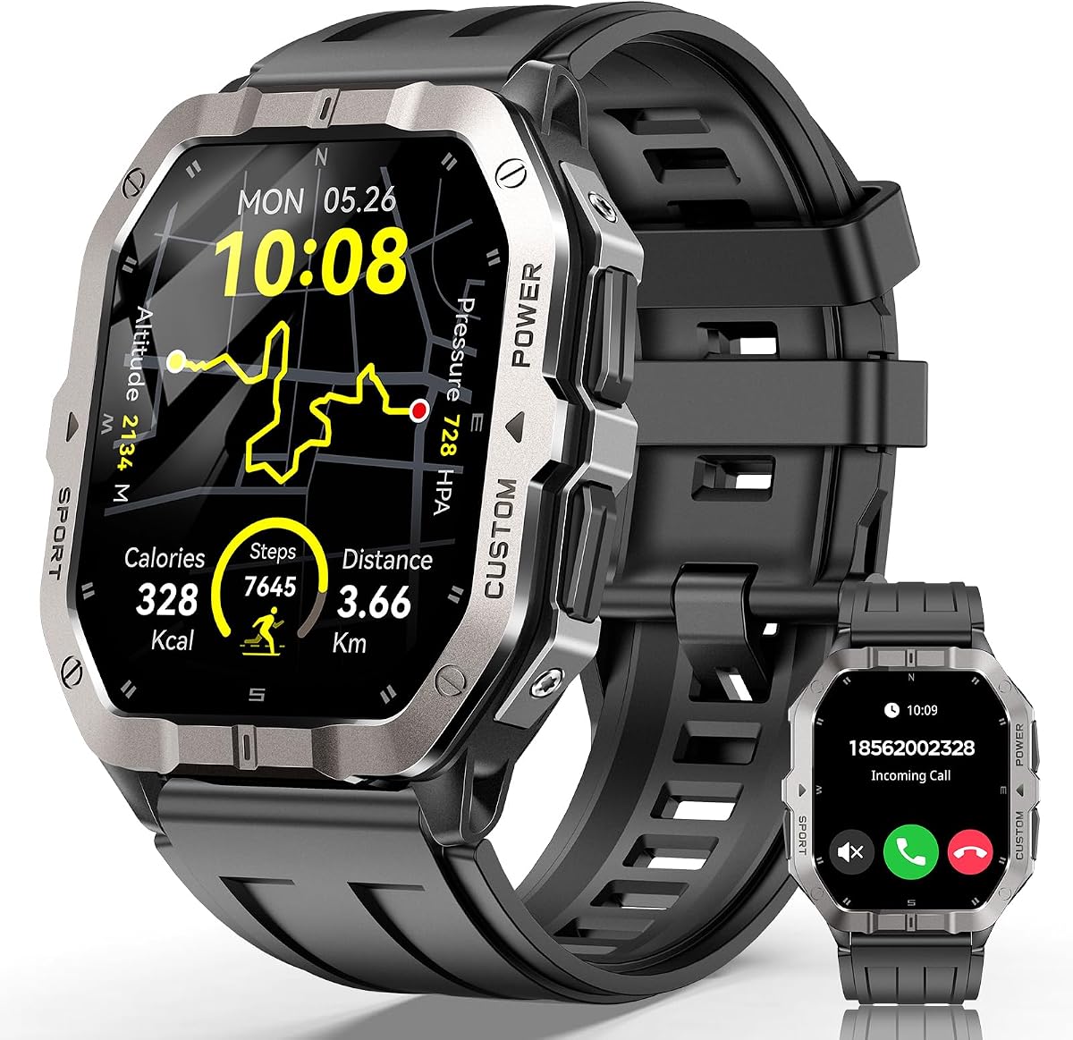 Smart Watches for Men,2.02''Military Smartwatch Fitness Tracker Built-inGPS | Built-in GPS with Sleep Monitor/Heart Rate/100+ Sport Modes/Waterproof/Answer/Make Calls/Compatible for Android and iPhone