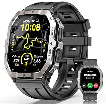 Smart Watches for Men Answer/Make Calls, 2.02'' Military Smart Watch Built-in GPS with Sleep Monitor/Heart Rate/100+ Sport Modes, Waterproof Smartwatch Fitness Tracker for Android and iPhone Black