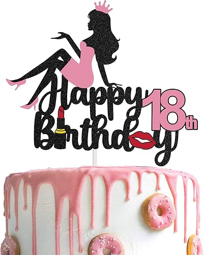 LINGTEER Cartel de decoración de pastel de papel grueso con texto en inglés "Happy 10th Birthday", diseño de corona, reina y dama de 10 años, color