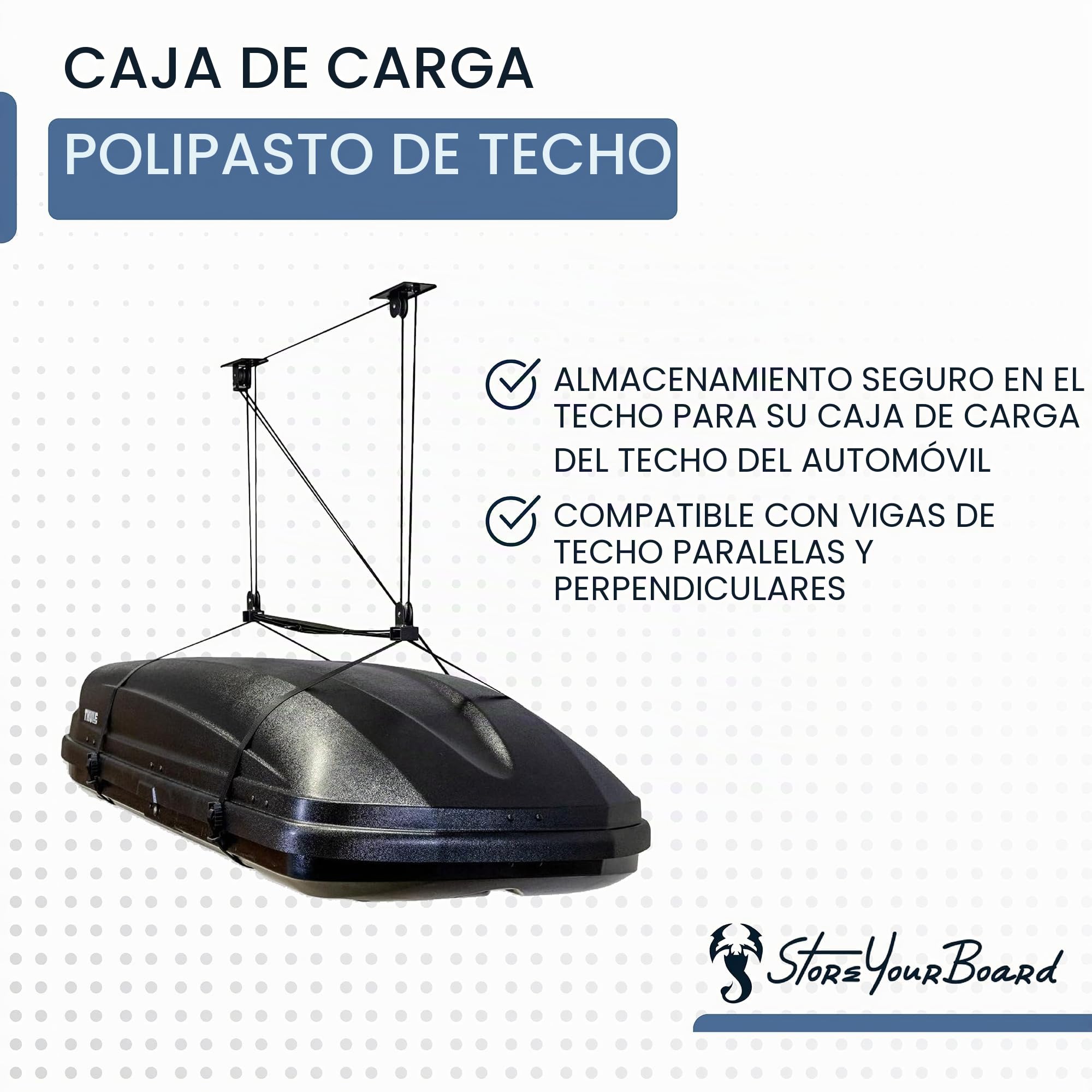 StoreYourBoard Caja de Carga para Techo, Elevador de Almacenamiento de Techo, Organizador Superior, Resistente soporta 150 Libras
