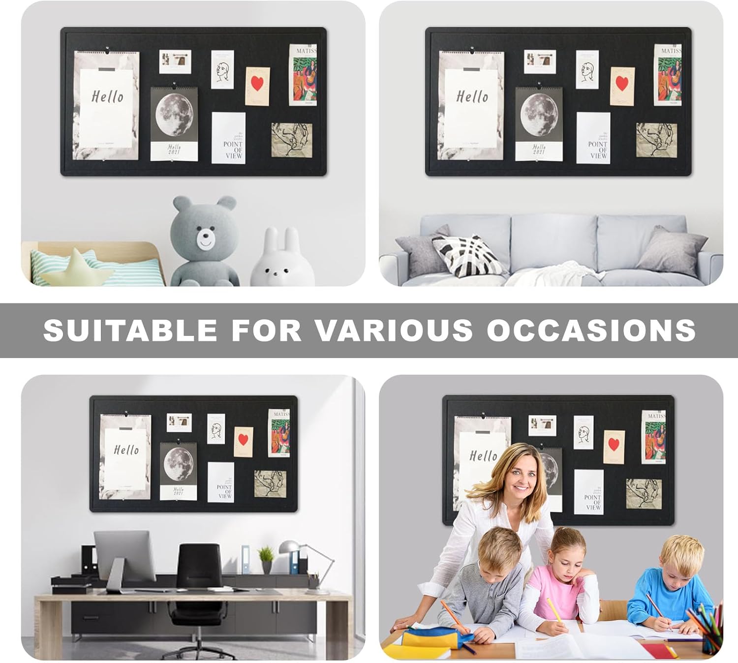 Bulletin Board Decorations, 35.5 x 23.5 inches Decorative Felt Pin Board, Cork Board Alternative for Wall, Felt Bulletin Board with Pushpins,Picture Board for Photos - Black