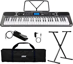Kit Teclado Musical Kobe Kb-400 5/8 61 Teclas Com Sensibilidade Conexão Midi Usb Entrada P/Pedal Sustain 500 Timbres - Completo