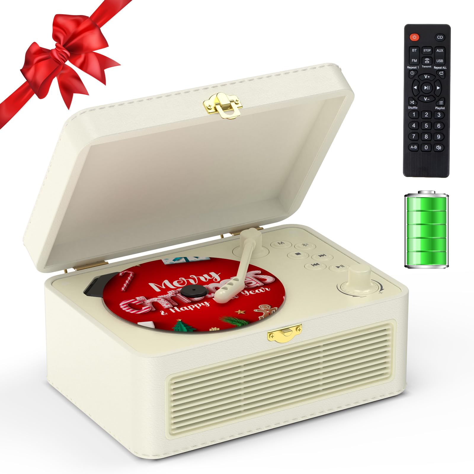 CD Player Portable Bluetooth: Kegaudio CD Players for Home with Speakers 3600mAh Rechargeable & Radio & Remote Control PU Leather Vintage CD-Player Support USB/AUX Playback Headphone Jack