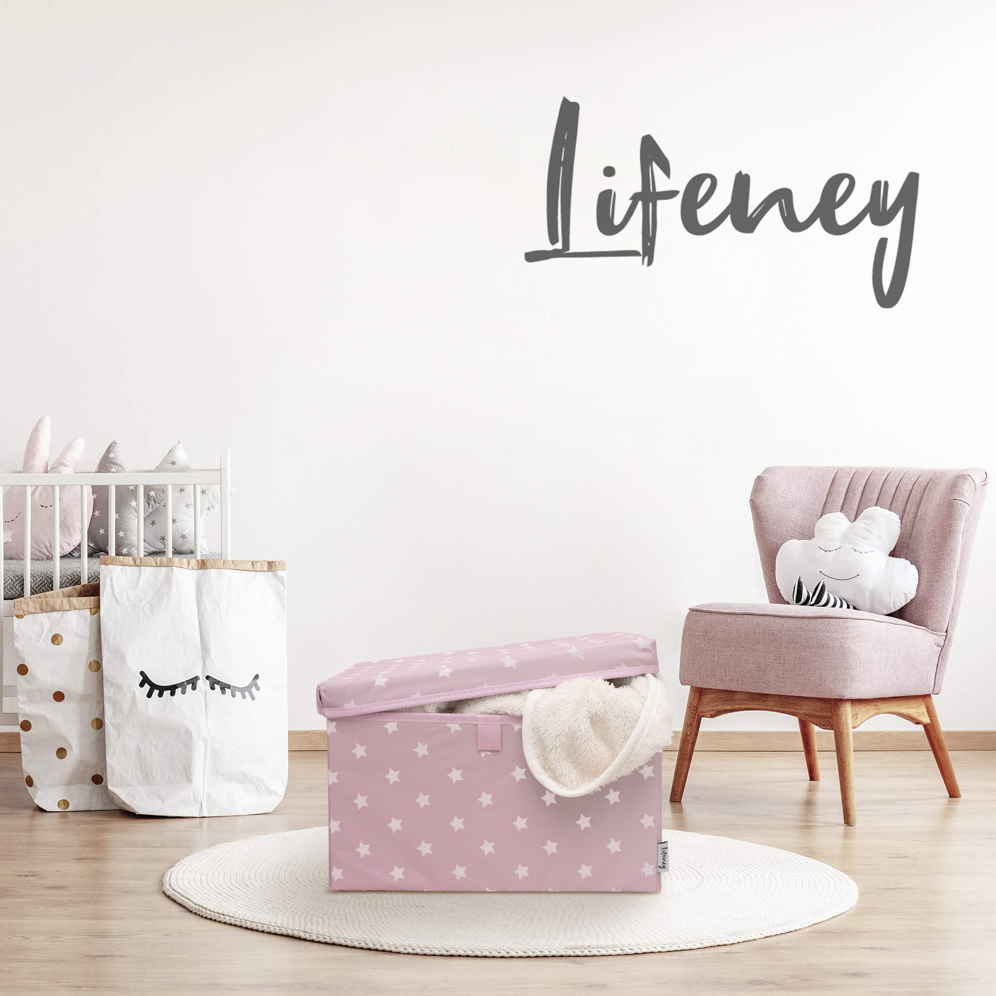 Set de 2 Cajas de Almacenaje para Niños (37x25x21cm) I Cesta de almacenaje para la habitación y el salón de los niños I Caja de almacenaje para niños (Pink Star)