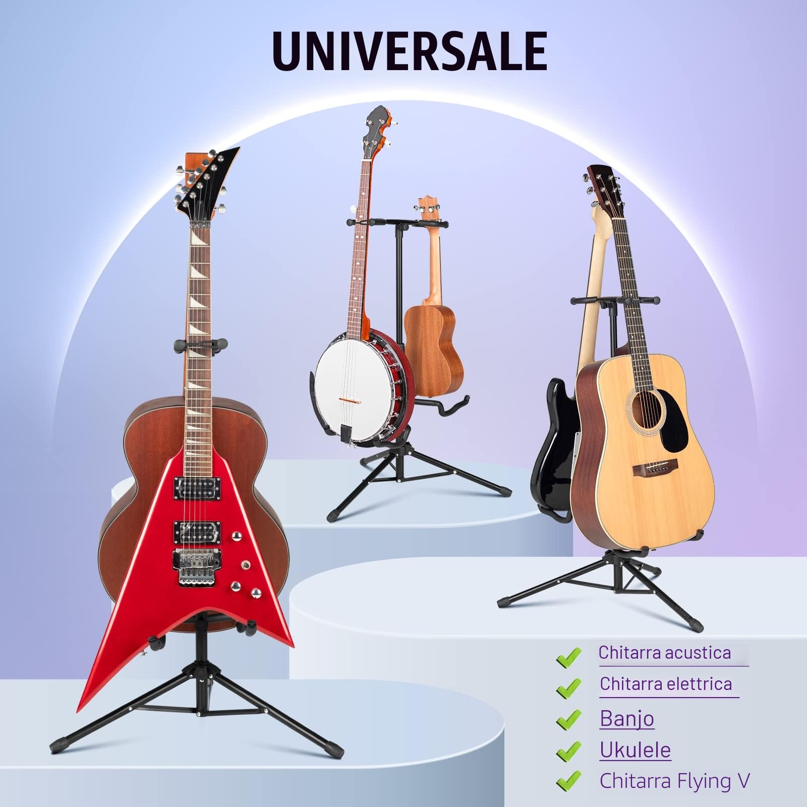 CAHAYA Supporto per Chitarra da Terra di 2 Strumenti Stand per Chitarra Universale per Chitarra Classica Acustica Elettrica Ukulele Appoggio Chitarra Pieghevole CY0321