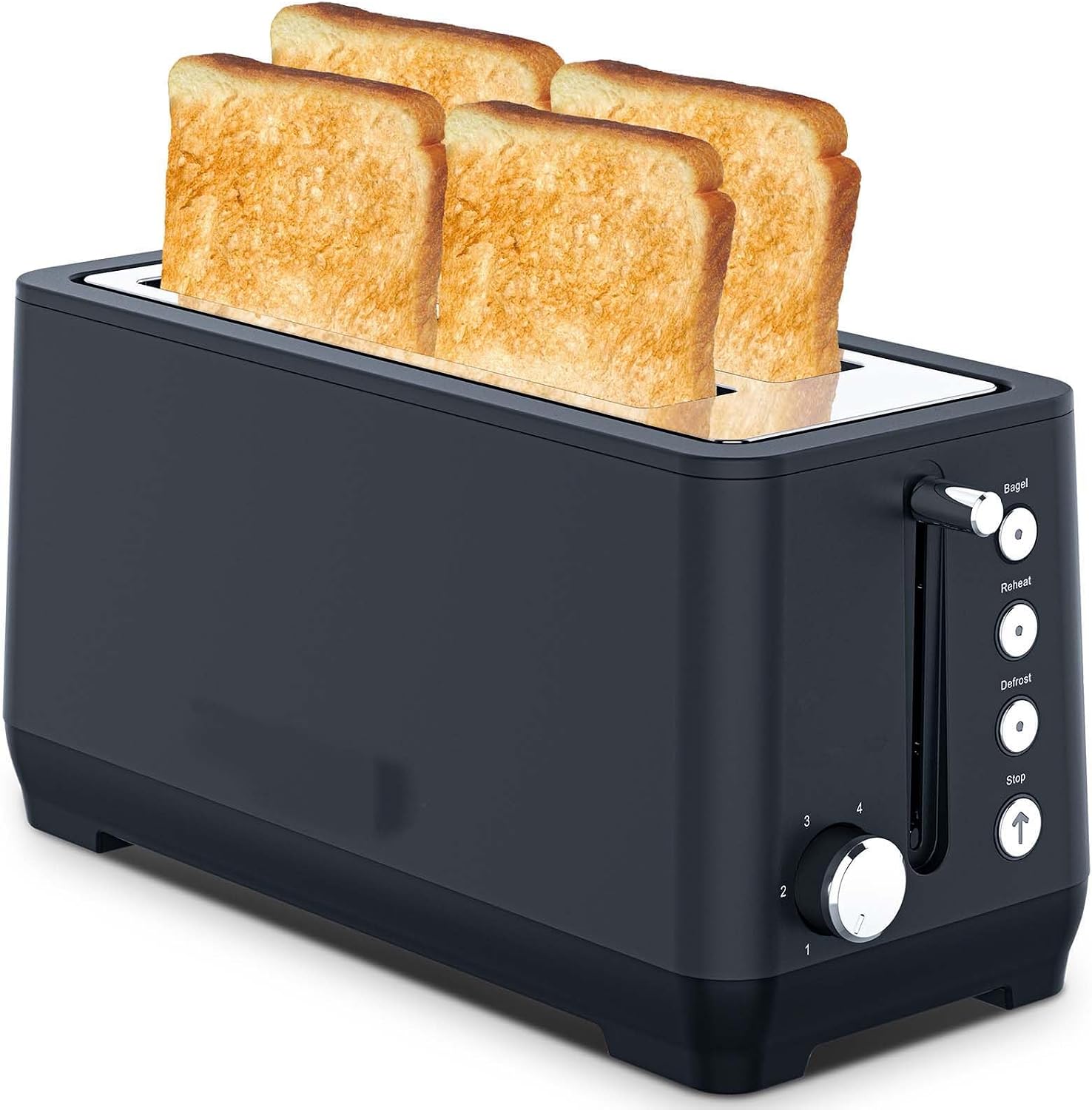 Long Slot Toaster 4 Slice Wide Slot, Stainless Steel Toaster with 6 Browning Settings & Bagel Defrost/Reheat Functions, Compact Kitchen Toasters with Removable Crumb Tray, 1500W (Red)