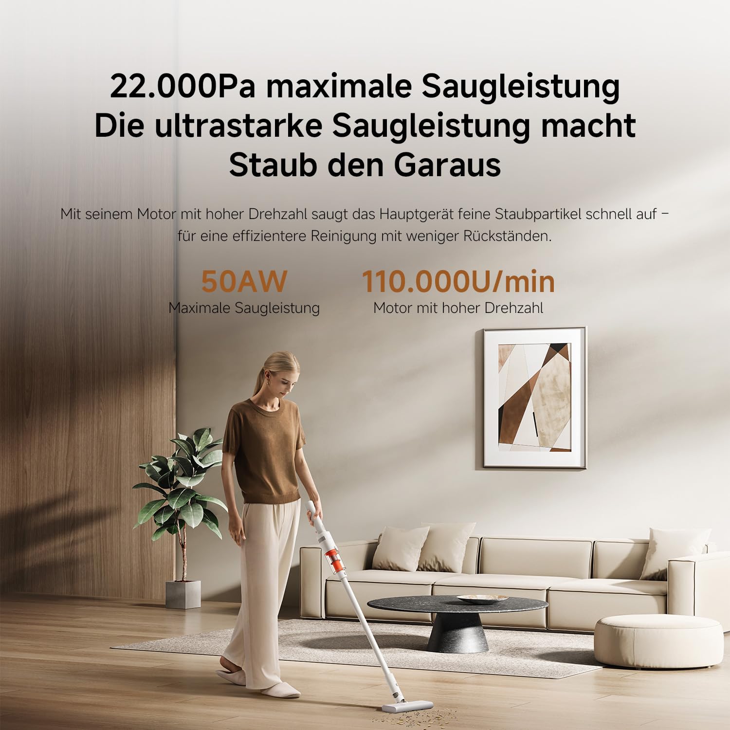 XIAOMI P30 kabelloser Staubsauger, 22KPa/50AW Saugleistung, leicht und mühelos zu handhaben, bis zu 40 Minuten Laufzeit, präzise 5-stufige Filtration, 2 Bürstenaufsätzen, geeignet für Zuhause und Auto
