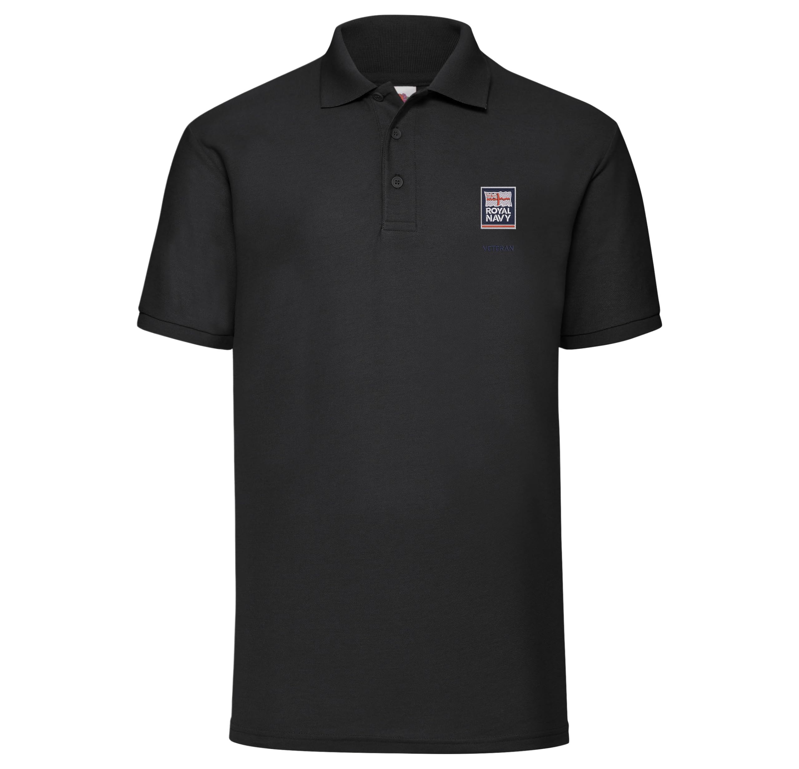 The Military Store Men's Black Royal Navy Veteran Embroidered Polo Shirt, X Large