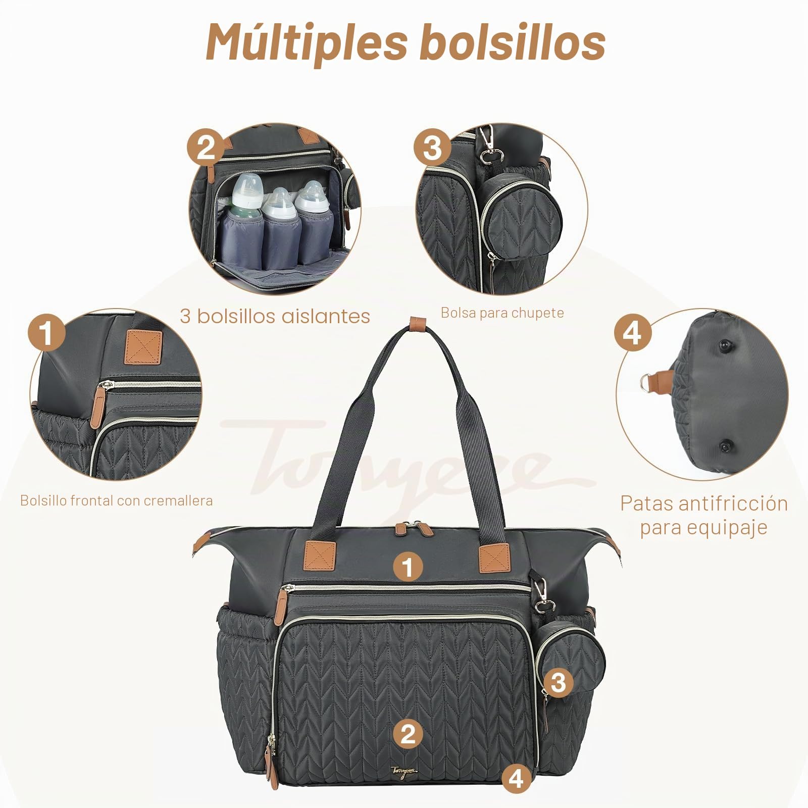 Bolsa de pañales, Bolsos bandolera bolsas de pañales grandes impermeables, bolsa de hospital para partos, bolsa para bebé con estuche para chupete, bolsa de viaje para pañales con cambiador