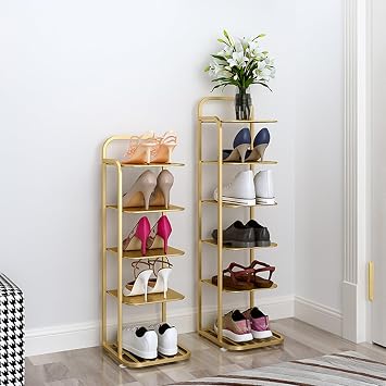 5-10 Tier Vertical Shoe Rack for Entryway, Space-Saving Metal Shoe Organizer, Freestanding Anti-Slip Shoe Shelf for Closet, Hallway, Office,Gold,8 layer