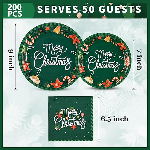 Miniatura 6 de Homlouue 200 platos y servilletas de papel de Navidad, juego de vajilla desechable de Feliz Navidad, suministros de fiesta de Navidad, suministros
