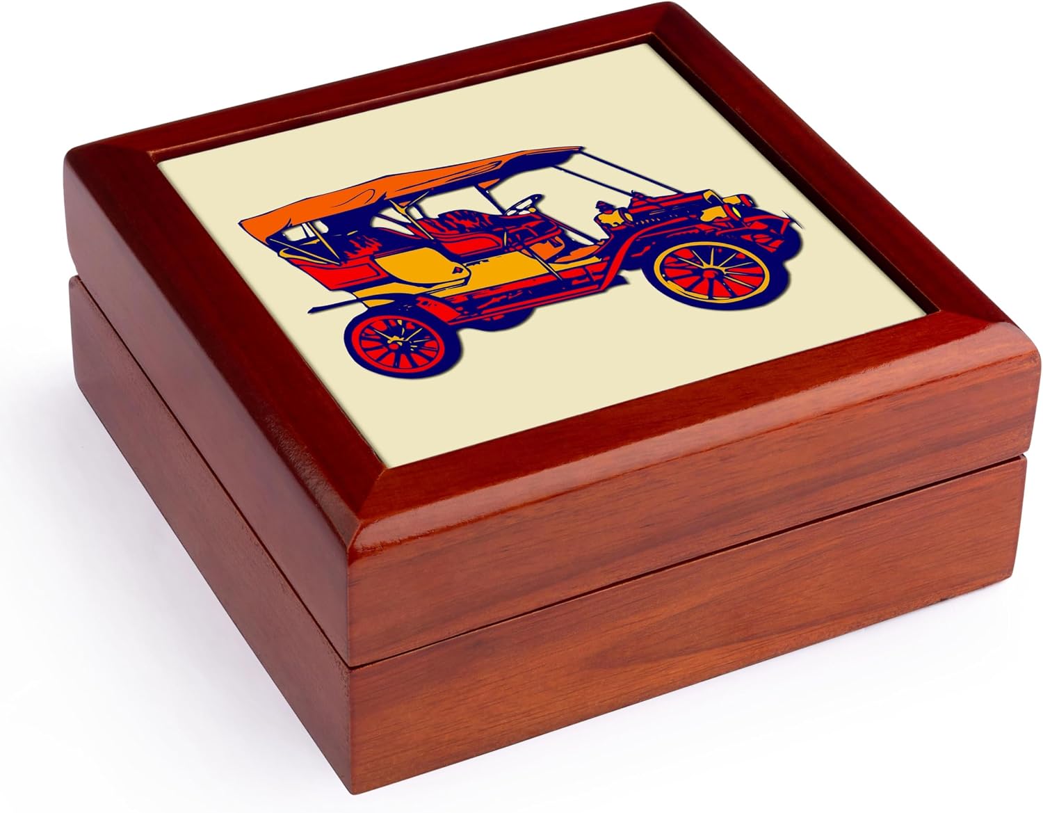 3dRose Antique car. French Vintage Jewelry Box 7 x 7 inch with 4 inch tile