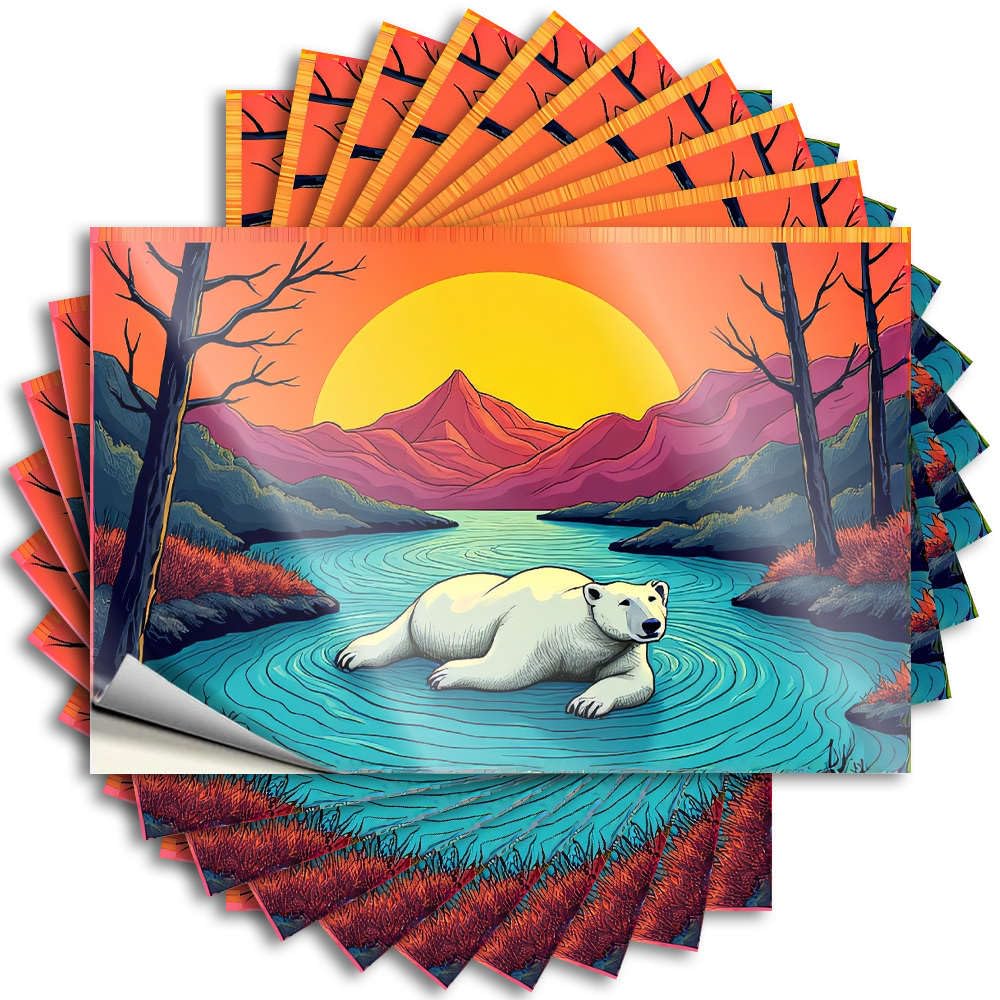 Optical Illusion Decal, Backyard Accessories Window Polar Bear Resting in A Serene Autumn Landscape. | Funny Quote Colorful Decals(8X12CM)