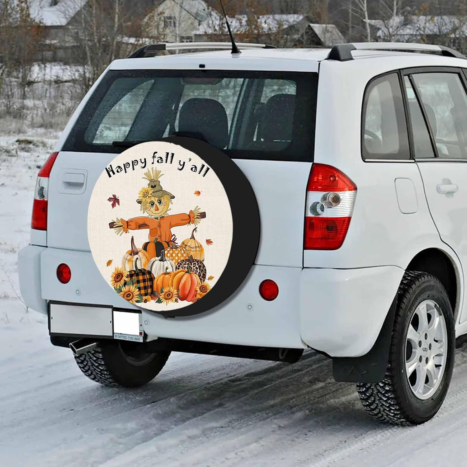 Thanksgiving Sunflower Scarecrow Pumpkins Tire Covers 17inch Universal for Jeep Trailer RV SUV Camper Travel Waterproof Spare Wheel Tire Cover Automotive Accessories Easy Install,Fall Autumn Leaf