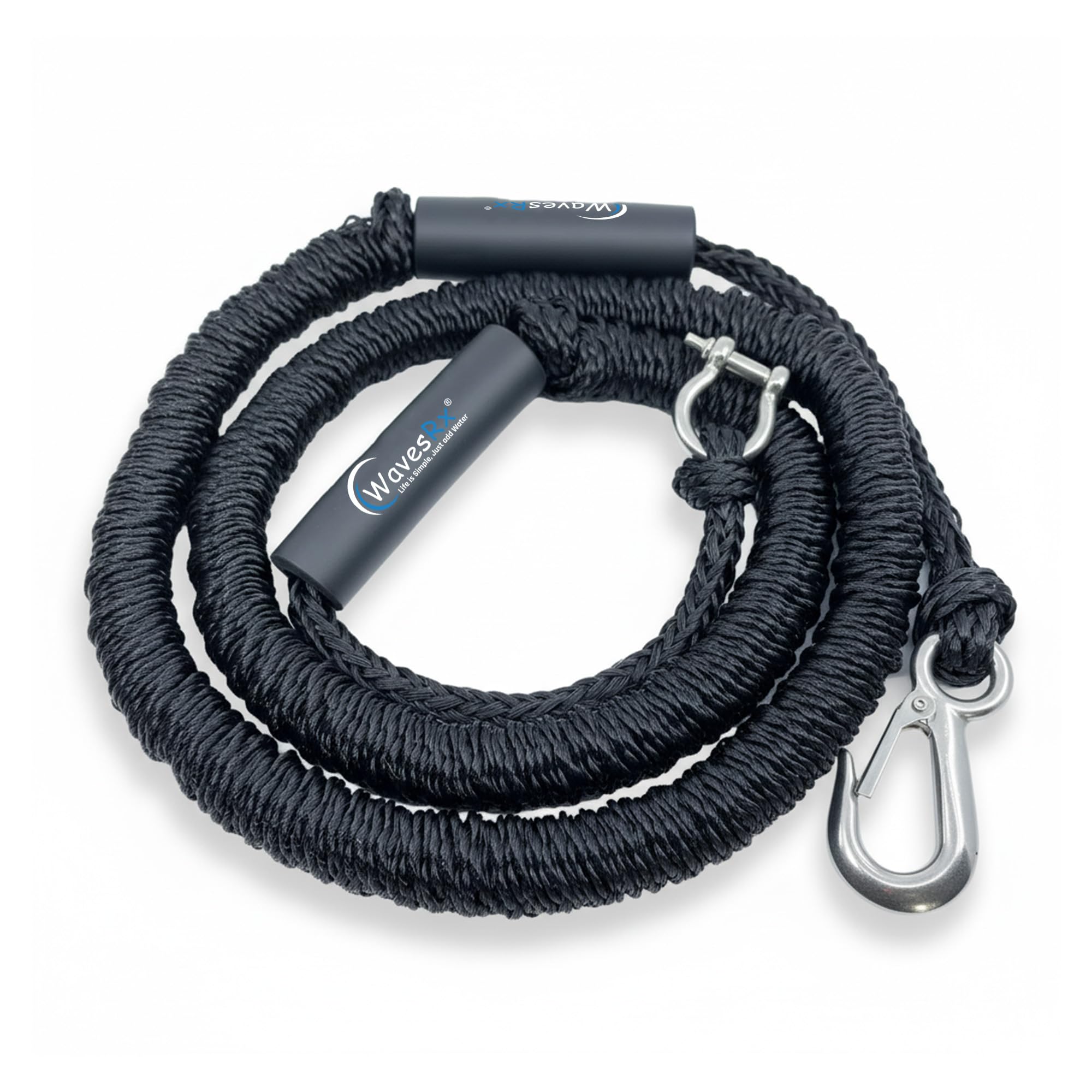 AnchorMate Bungee Line | Elastic Anchoring Rope Prevents Anchor from Dislocating | Keeps Your Boat, Jet Ski & PWC Safely Tethered Near Beach & Sandbar | Ventilated Bag + SS Snap Hook & D Ring