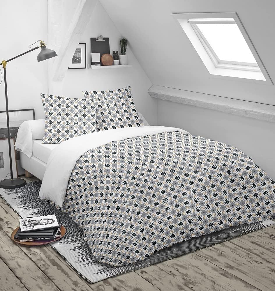 Couette Légère Mortreux 140x200 - Microfibre Imprimée Blanche - Neuve