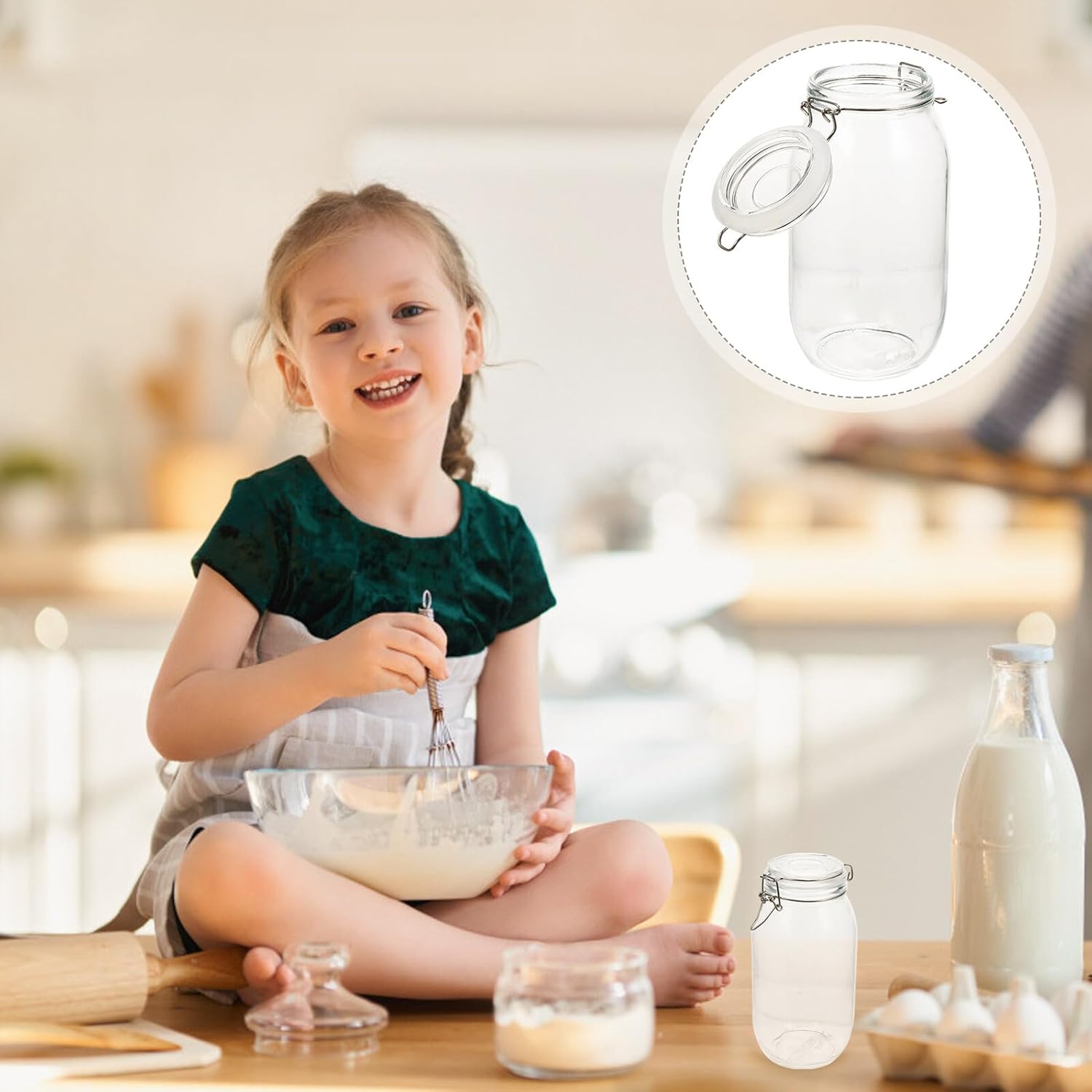 Button Type Food Sealing Glass Jars 2000ml Large Capacity Kitchen Storage Containers 2pcs Oval Airtight Pantry Organization Canisters