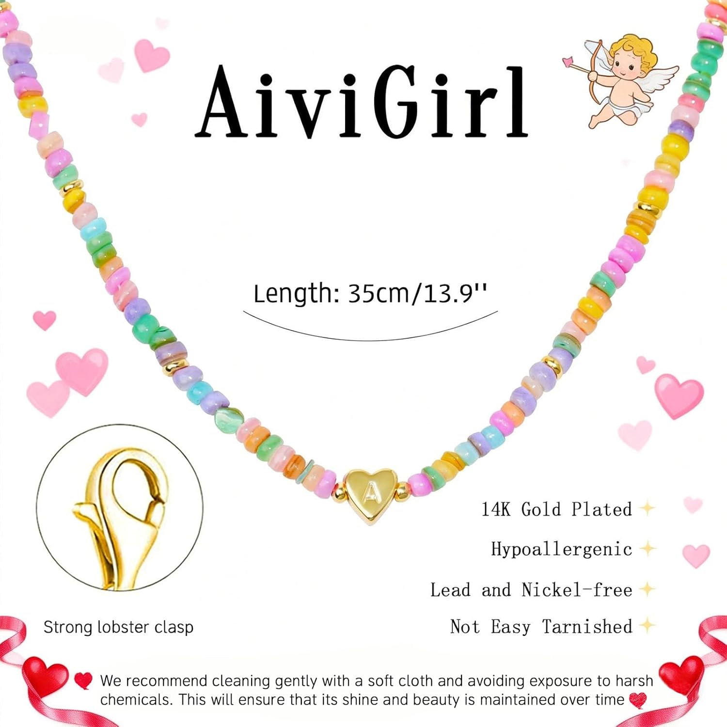 Valentines Day Gifts for Her-Initial Necklaces 14k Gold Plated Personalized Heart Letter A-Z Pendant Colorful beaded necklace Charm Dainty Gold Necklace Trendy Stuff Birthday Gifts for Her - Image 6
