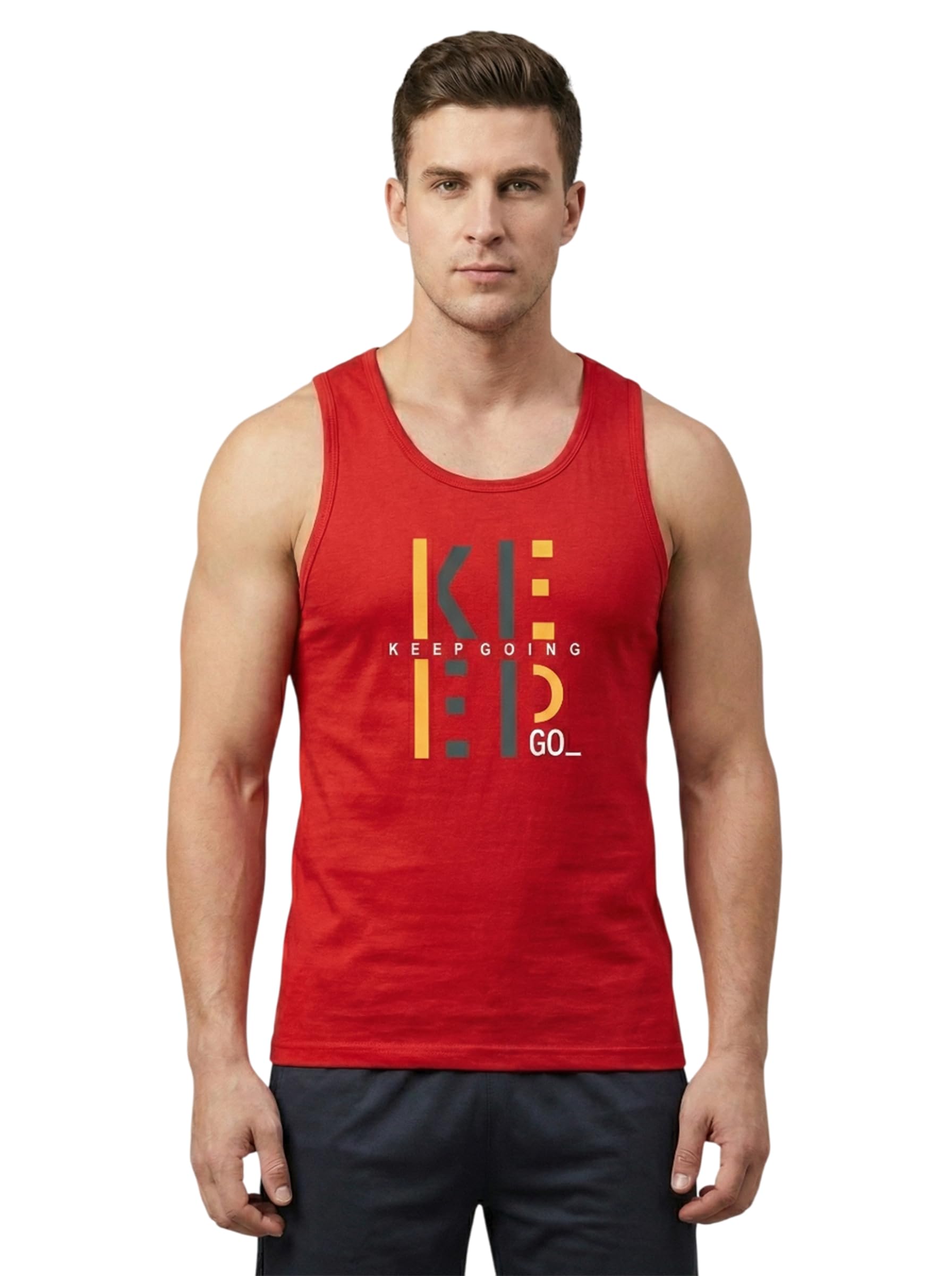Polyester Letter Printed Vest for Men | Round Neck | Sleeveless | Regular Fit | Summer & Gym Wear Tank Top for Men-image-47