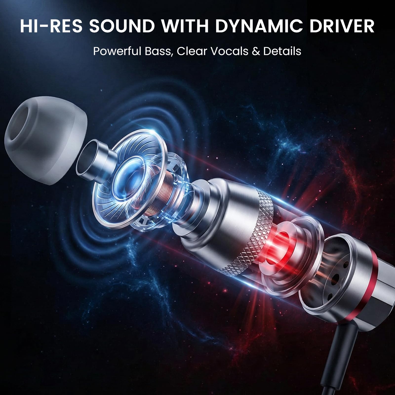 HIFI WALKER A1 Przewodowe słuchawki z mikrofonem, słuchawki douszne USB-C, krystalicznie czysty dźwięk dynamiczny, wysokiej rozdzielczości słuchawki do muzyki i połączeń
