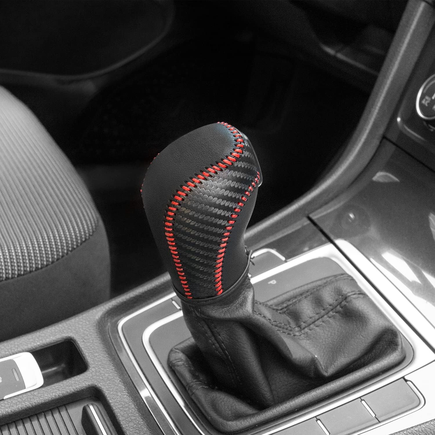 JIECHEN Auto Car Leather Gear Shift Knob Cover for Golf Jetta Passat Tiguan Atlas Beetle GLI Eos CC Golf TDI E-Golf Golf Sportwagen Jetta Hybrid Golf R Golf GTI Jetta Accessories (red)