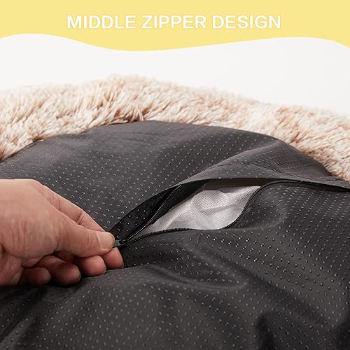 Miniatura 6 de Bedfolks Cama calmante en forma de dona, redonda y esponjosa de 36 pulgadas para perros grandes, felpa antiansiedad, lavable a máquina (marrón,