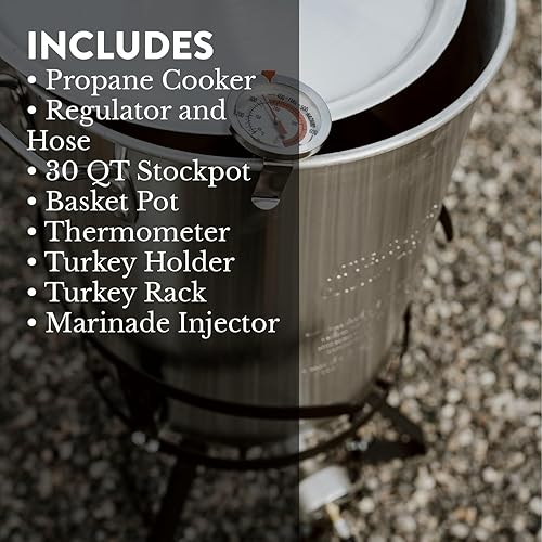 Miniatura 7 de GasOne 30QT - Juego de freidora de pavo y hervidor de mariscos con quemador de gas propano, cesta perforada  Cocina al aire libre perfecta para