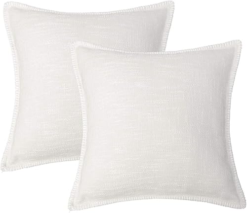 Hahadidi Paquete de 2 fundas de almohada decorativas de estilo campestre con cordón moderno recortado de lino y arpillera mezcla de algodón, fundas