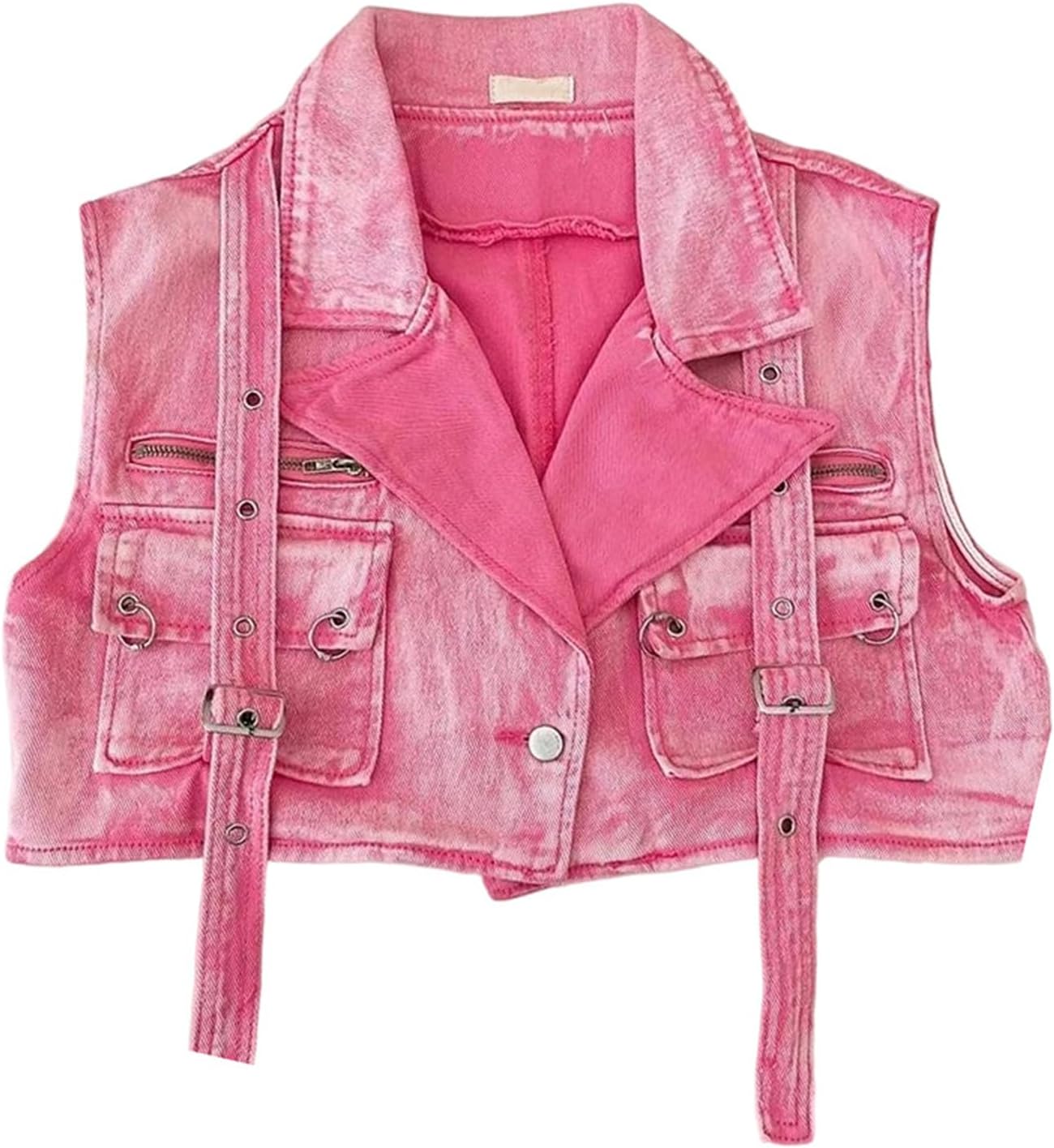 Women’S Summer Suit Collar Double Pocket Denim Vest Short Sleeveless Jacket Cowboy Waistcoat V Neck Button Up Waistcoat