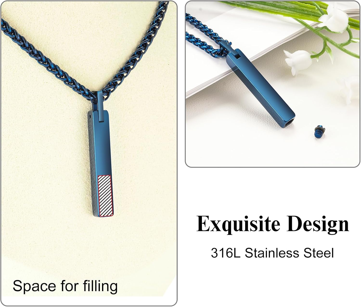 Dletay Urn Necklace for Ashes Stainless Steel Cremation Jewelry for Ashes Memorial Ash Necklace for Men Women Ash Holder Black - Image 2