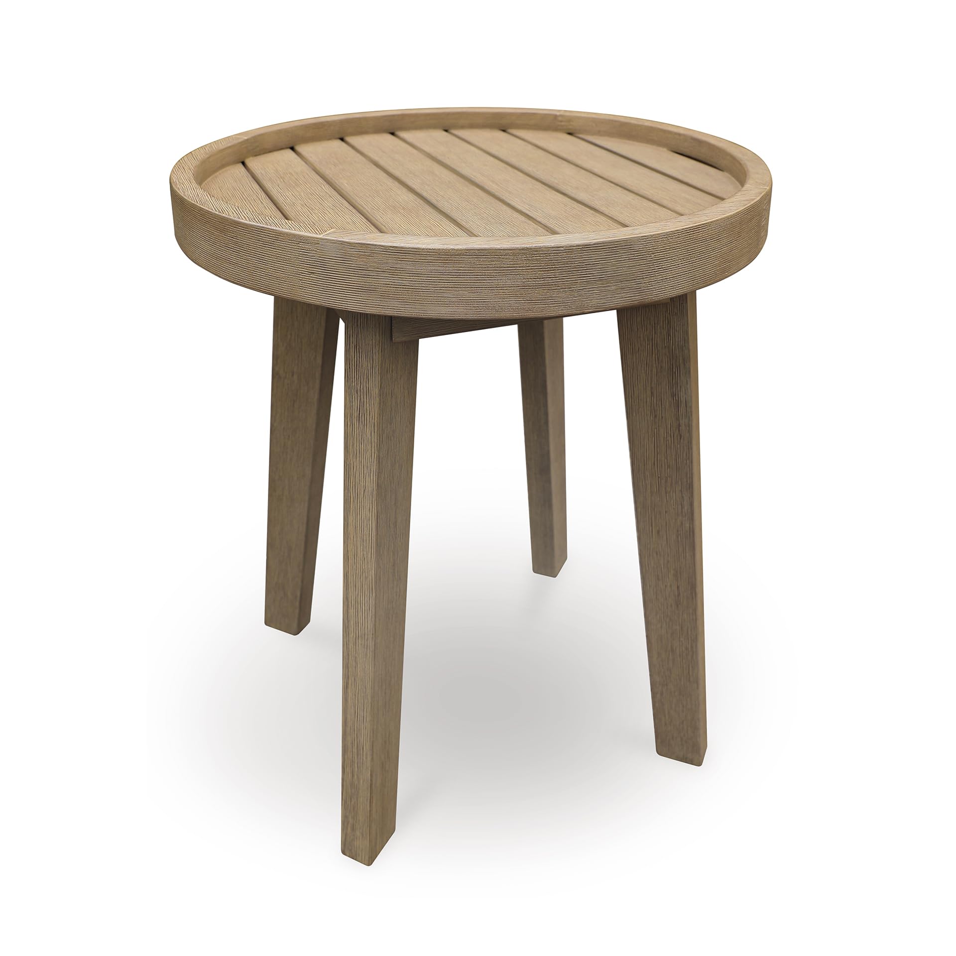 Signature Design by Ashley Bradstreet Bay Casual Weather Resistant Eucalyptus Wood Outdoor End Table with Slatted Top, Light Brown